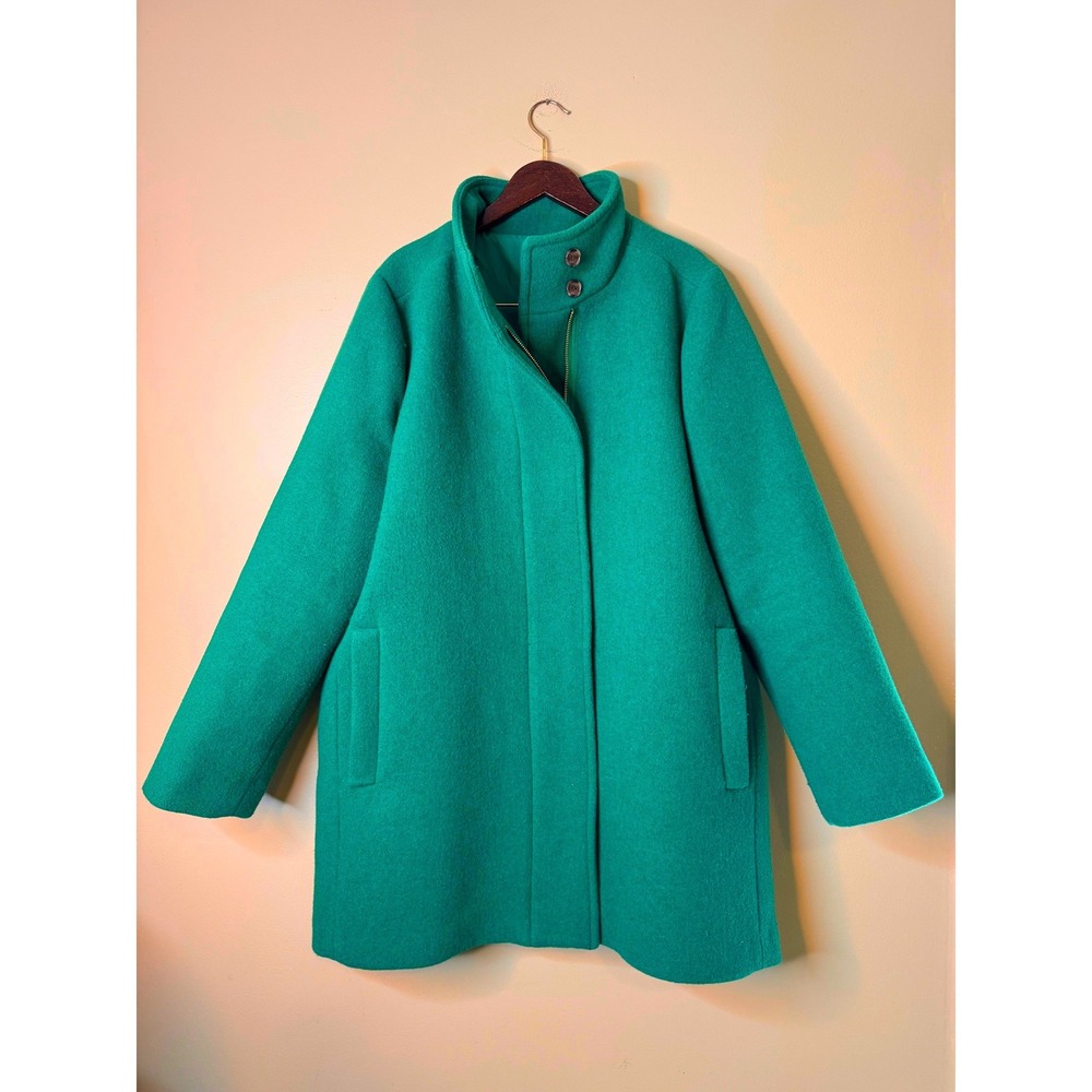 J.Crew Womens Emerald Green Wool Blend Funnel Neck Zip Front Coat Jacket Size 18